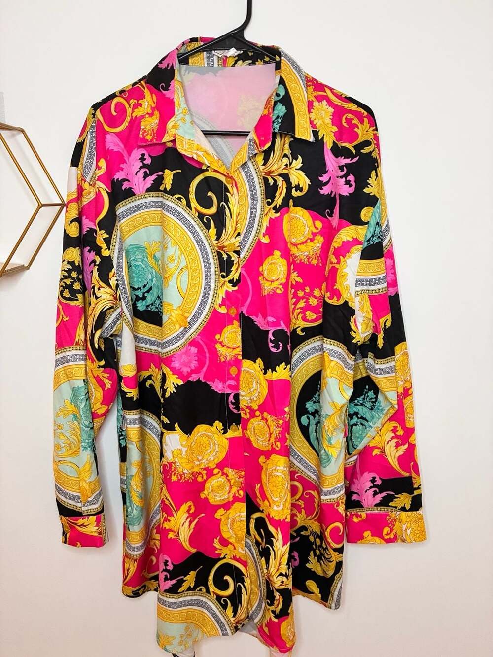 WoWo Baroque Print Long Sleeve Button-Up Shirt 3XL